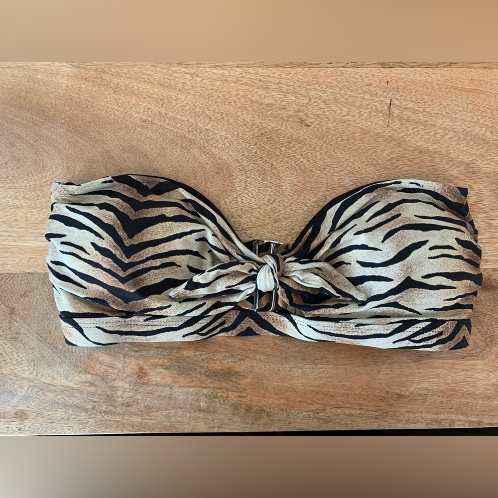 Tiger print strapless swim bandeau top